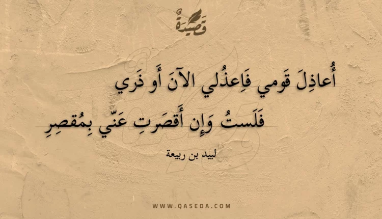 قصيدة أعاذل قومي فاعذلي الآن أو ذري