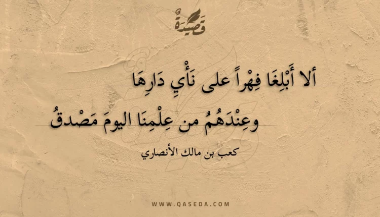 قصيدة ألا أبلغا فهرا على نأي دارها