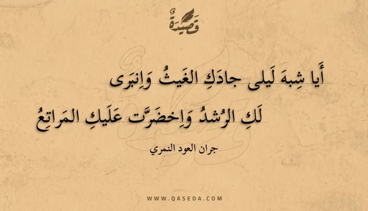 قصيدة أيا شبه ليلى جادك الغيث وانبرى