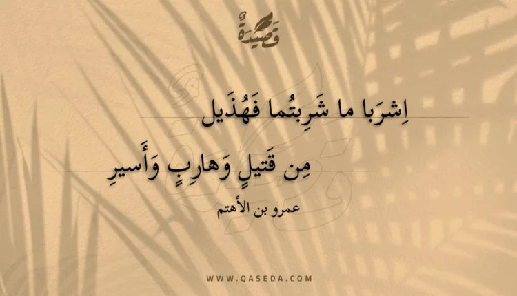 قصيدة اشربا ما شربتما فهذيل