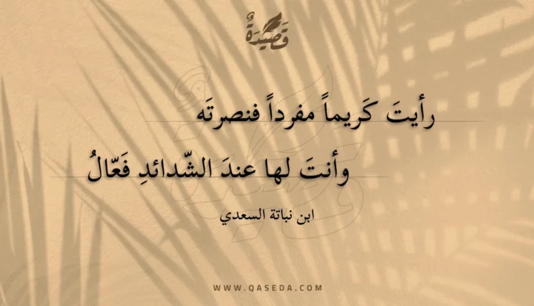 قصيدة رأيت كريما مفردا فنصرته