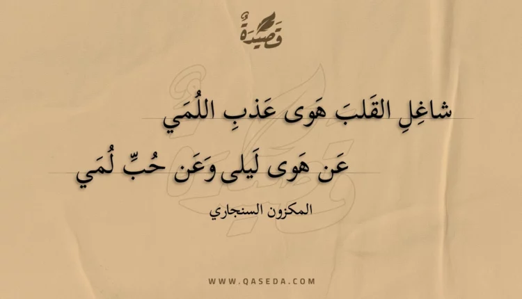 قصيدة شاغل القلب هوى عذب اللمي
