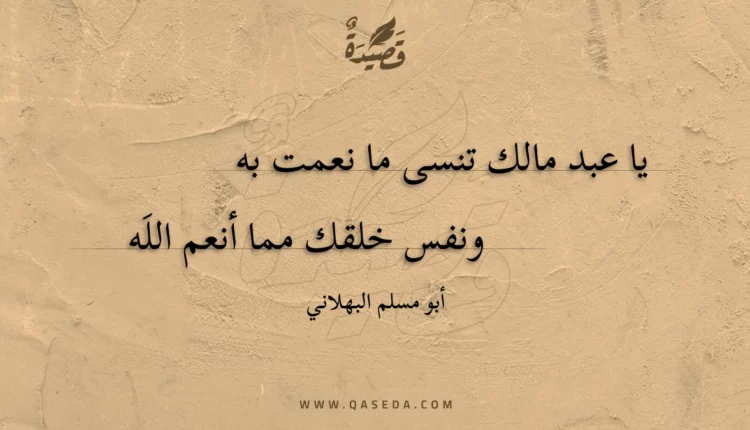 قصيدة يا عبد مالك تنسى ما نعمت به